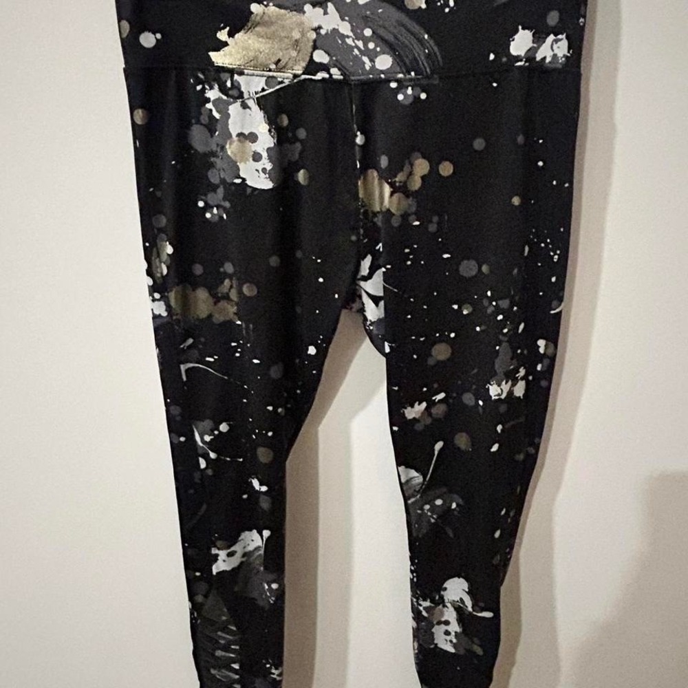 black gold & white paint splatter leggings with lace up legs